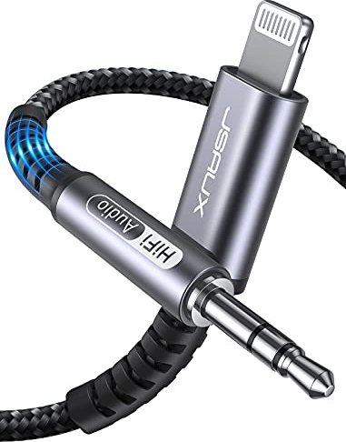 JSAUX Lighnting Aux Kabel iPhone Auto [1M, MFi Zertifiziert] Lightning auf 3.5mm Klinke Audio Kopfhörer Nylon Kabel für iPhone 14/14 Pro/12/12 Mini/12 Pro/12 Pro Max/11/11 Pro Max/X/XS/8/7 - Grau