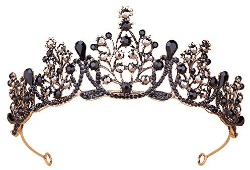 Frauen Schwarz Kristall Tiara Kronprinzessin Mädchen Elf Stirnband Strass Geschenk für Kostüm Hochzeit Braut Brautjungfer Abschlussball Geburtstag Halloween Haarschmuck Geschenk Barock 4# | Stirnband Strass Geschenk Kostüm Hochzeit Braut Brautjungfer Abschlussball Geburtstag Halloween Haarschmuck Geschenk