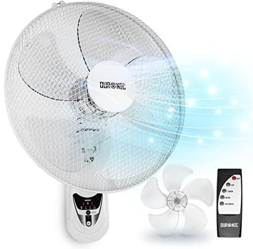 Duronic FN55 WE Wandventilator, 60 W, 5 Flügel, 40 cm, oszillierender Kopf mit Timer, 3 Geschwindigkeitsstufen, Fernbedienung, leistungsstarker und leiser Motor, Wandhalterung, ausziehbar im laufenden