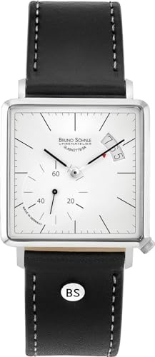 Bruno Söhnle Edelstahl Herren Quarz Uhr eckig in der Farbe schwarz mit 33x33mm Durchmesser, Saphirglas und Kalbsleder-Armband in schwarz mit Dornschließe
