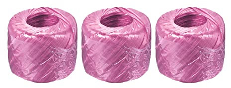 sourcing map Poliéster Nylon Plástico Cuerda Cordel Doméstico Atado para Embalaje Jardinería Artesanía, 100m Longitud, Rosa Paquete de 3