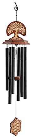 BAtlam Windspiele 32 Zoll Baum des Lebens Blume Sechs-Röhren-Windspiele Ornamente Metall Home Outdoor Dekoration Für Türen, Fenster, Wände, unter Traufen, Gärten (golden)