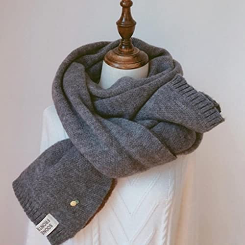 Samnuerly Schal Damen Einfarbig Kaschmir Schal Winter Verdickte Wärme Weicher Kaschmir Schal Damen Gestrickter Langer Schal-Patchwork Gelb (Dunkelgrau A)