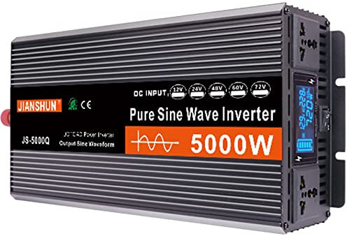 BONAD Inversor 3000W 4000W 5000W 6000W Inversor Onda Pura 12V/24V/48V/60V DC to 220V AC para camion Transformador con convertidor energia para Placa Solar,5000W-60V
