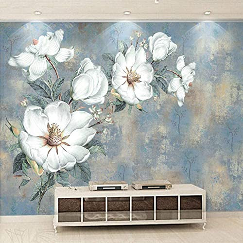 Mural Relieve Flor Blanca Pintura Al Óleo Papel Tapiz 3D Mural Papel Salón Dormitorio Pared Decorativo Papel Tapiz 3D Pegar Sala De Estar La Pared Para El Dormitorio Mural Bor 140(ancho) x70(alto) cm