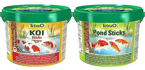 Tetra Pond Koi Sticks – Koifutter für farbenprächtige Fische und eine verbesserte Wasserqualität, 10 L & Pond Sticks - Fischfutter für Teichfische, für gesunde Fische und klares Wasser im Gartenteich