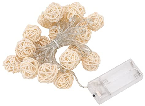 Tnfeeon Cadena de Luces de Bola de Ratán, 20 Luces LED de Cadena de Ratán con Pilas para Boda