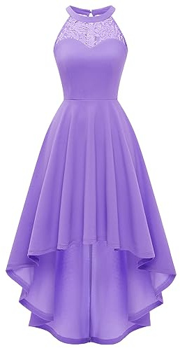 Bbonlinedress Sommerkleid Damen Neckholder High Low Kleid festliches Cocktailkleid Brautkleid Abendkleider elegant für Hochzeit-1Lavender L