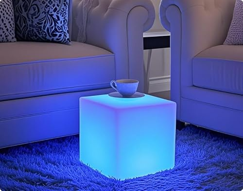 14 inch Versatile LED Cube Light Chair, Rechargeable Light Cubes Table w/Remote, RGB Color Changing Night Light Cube, IP65 Waterproof Lighted Cubes Stool Mood Lights for Kid Home Garden Patio Party