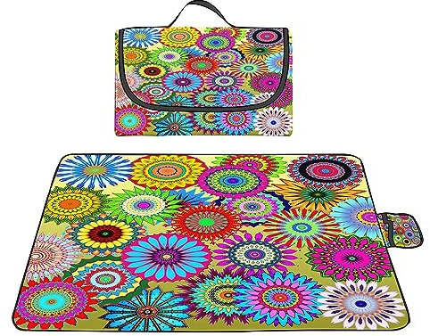 Picknickdecke 200x300cm,XXL Picknickdecke mit Wasserdichter Unterseite,Outdoor Stranddecke Sandfrei,mit Tragegriff Faltbare Picnic Blanket für Camping,Strand,Park,Familie,Konzerte Bunte Sonnenblume