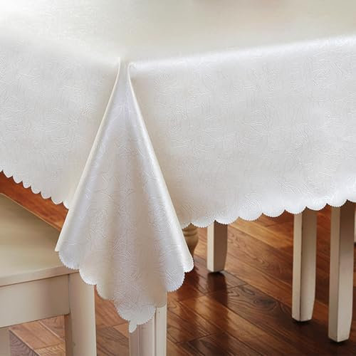 XQSSB Tischdekoration Eckig Wasserdicht Tischtuch Anti Heißverschleißfest Tischwäsche Pflegeleicht Garten Zimmer Tischdekoration Silberweiß 140 × 200cm