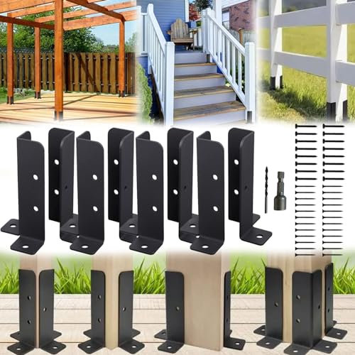 8 Stück Pfostenträger, Verstellbare Holzzaun Pergola Pfostenhalterungen Passend Edelstahl Geländer für 1,5 x1,5, 2 x2, 2 x4, 4 x4 Pfosten Robuster Zaunpfostenhalter Stützfuß Zaunpfosten Metall