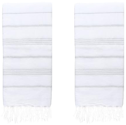 PADISHAHHOME Turkish Beach Towels, Pack of 2 | Oversized, Quick Dry, Sand Free | 100% Cotton, Large 38x71 Towels for Beach, Pool, Travel | Ultra-Soft, Compact, and Absorbent | White