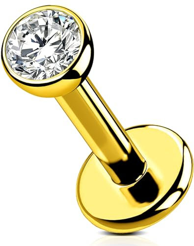 OUFER Body Piercing Titanium Internally Helix Tragus Earring Piercing Jewellery Gold Lip Bars Labret Stud Piercing 16G 6/8/10/12mm Helix Earring Conch Lip Labret Piercing Bars