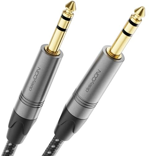 deleyCON 15m Instrumentenkabel Klinkenkabel 6,35mm auf 6,35mm Klinke TRS (Stereo) AUX - Studio Qualität - aus reinem OFC Kupfer (AWG24) - für Verstärker Mixer E-Gitarre Bass Keyboard