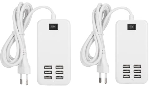 2pcs USB Ladestation, 30W USB Ladehub mit 6 Anschlüssen Mehrere USB Ladeanschlüsse 100-240V Power Hub Block mit 150cm Kabel Smart Plug-Ladestation für mehrere Geräte Tablet Laptop
