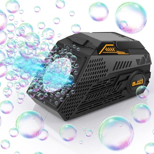 Automatisk LED-tvålbubbelmaskin, Euakee bärbar bubbelmaskin med 2 vridbara hål – 20 000 bubblor/min, perfekt för bröllop/fest/födelsedag