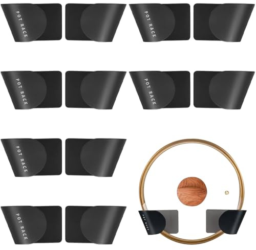 6 Pairs Wall-Mounted Pan Lid Holder, Adjustable Self-Adhesive Pan Lid Rack, Black Saucepan Lid Storage Rack, Pot Lid Holder for Kitchen, Restaurant, Cabinet, Wall