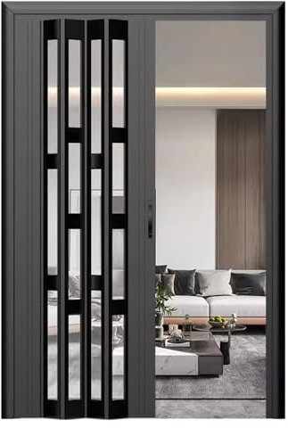 Falttür Schwarze Schiebe-Falttür Als Raumteiler, Faltgitter in Sondergröße mit Montagezubehör, 24 30 32 34 36 38 42 46 48 56 60 70 Zoll(Size:74x80in(188x203.2cm))