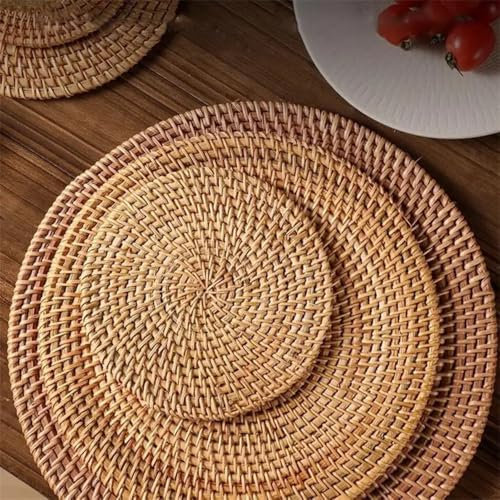 Hemasa Set of 4 Round Natural Rattan Coasters Hand Vine Woven Hot Insulation Placemats(18 cm) 18cm Set of 4