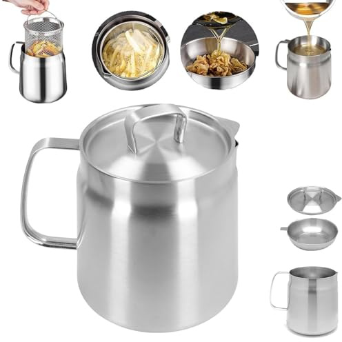 Récipient à graisse avec passoire, récipient à huile en acier inoxydable, séparateur de graisse, pot de stockage de graisse avec couvercle pour stocker la graisse (1,5L)