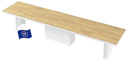 designimpex Design Esstisch HE-444 Eiche Natur/Weiß Hochglanz ausziehbar XXL 160 cm bis 412 cm Esszimmertisch für 16 Personen Kitchentable Funktionstisch Ausziehtisch Esszimmer Tisch Esszimmermöbel