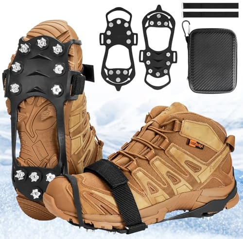 PBWZF Pinchos para zapatos de invierno, clavos para zapatos de nieve y hielo, antideslizantes, con 11 dientes, clavos para zapatos, tallas grandes, crampones de hielo, para hombre y mujer, talla L