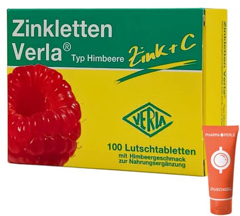 Zinkletten Verla Typ Himbeere 1x 100 St. I Nahrungsergänzungsmittel mit Zink und Vitamin C I für das Immunsystem I Schutz der Körperzellen I Haut, Haare, Nägel I Spar-Set plus Pharma Perle give-away