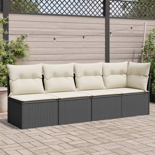 Brokky Gartensofa mit Kissen 4-Sitzer GartenmöBel Terrassensofa Outdoor Sofa Balkon Outdoor Couch Loungesofa Outdoor Schwarz Poly Rattan - 365999