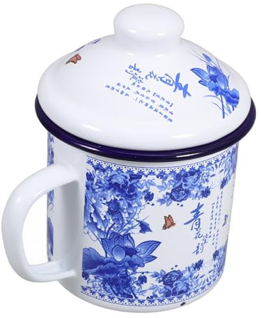 PartyKindom Taza Esmaltada Con Tapa Elegante Taza De Té Chino Portátil Para Café y Agua Uso Hogar Oficina