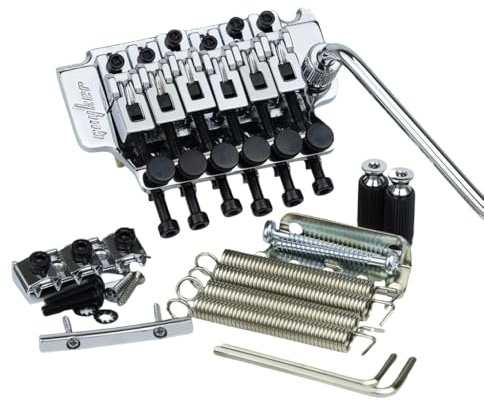 Guyker Double Rocking Tremolo Bridge, 6 Saiten E-Gitarre Federstabilisator Gerät Vibrato System Saitenhalter Sattel Komplettes Installationsset Ersatz (GKS1000 Chrom, 43 mm Saitenschlosslänge)