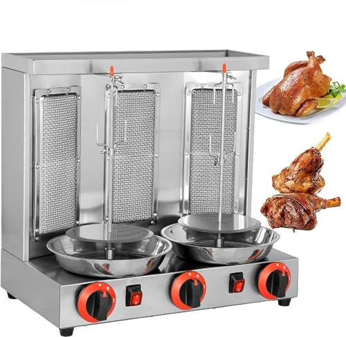 XRSMOU Machine Shawarma Commerciale, Machine Shawarma Automatique, Gril Vertical avec 3 Brûleurs, Température Réglable, pour Commercial (Silver)