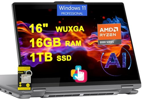Lenovo Yoga 7 2-in-1 Laptop 16 WUXGA Touch AMD Zen 4 8-core AI-Capable Ryzen 7 8840HS Up to 16 Tops(>i7-12700H) 16GB RAM 1TB SSD for Creator Designer Business Professional Win11Pro ICP Hub/AI PC