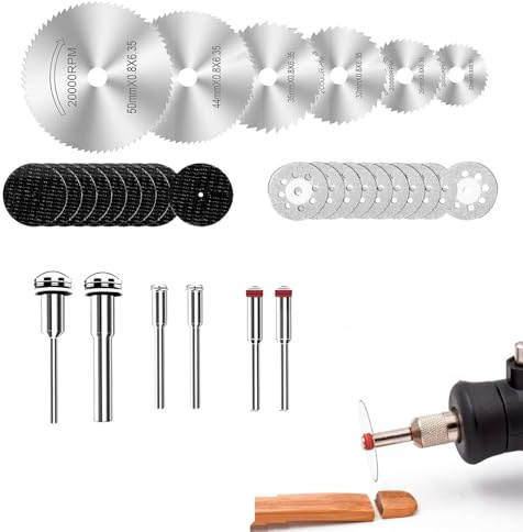 32 Pcs Mini Circular Rotary Saw Blades, Rotary Tool Accessories, Rotary Tool Cutting Discs, High-Speed Steel Rotarys Drill Saw Blades Set With Mandrel for Precision Cutting of Plastic, Wood, Plastic