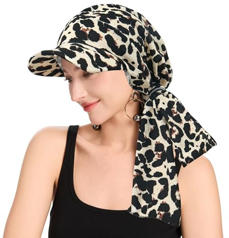 ZLYC Damen Chemo Headwear Brim Visor Hat Beanie-Mütze(Gebundene Leopardenmuster),Einheitsgröße