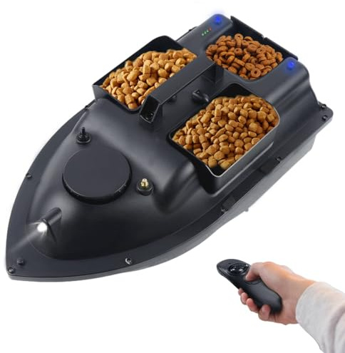 TkkMivcOC Fiske betesbåt 500 m fjärrstyrd foderbåt med LED-ljus och 3 betesboxar (2 kg laddning), fiskebetesbåt nattfiske betesbåt, 5 200 MAh batteri, svart