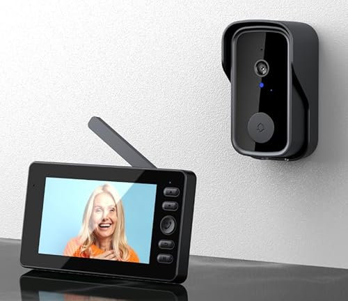Buithafu Campanello senza fili con telecamera, telecamera senza fili per campanello 4,3 con schermo IPS e scheda di memoria da 32 GB, angolo di visione di 120° Campanello videocitofono Bluetooth