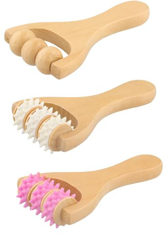 3 Stück Holz Massageroller, Massage Roller für Beine, Massagegerät mit Griff Faszienrolle, Rollmassage, Tragbaren Massageroller, Bein Muskel Massagegerät Fußmassageroller, Händen, Rücken, Körper