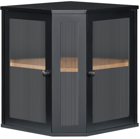 HOOBRO Bamboo Bread Box, Kitchen Countertop Corner Bread Box, Large Capacity 2-Tier Bread Container, Bread Storage Container with Dual Rippled Acrylic Doors, for Kitchen Food Storage, Black EBK12MB01