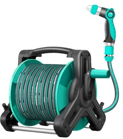 Avvolgitubo montabile a parete con tubo da 10-40 m, ugello a manovella portatile e parti di sistema per irrigazione salvaspazio, ideale per uso domestico e giardinaggio (15 m)