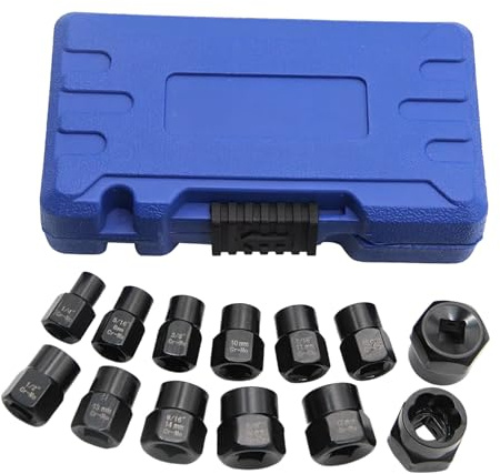 Xijobido Juego de Extractor de Tornillos Easy Out,Juego de 13 Extractores de Pernos y Tuercas con Impacto - Herramientas Ergonómicas Antideslizantes De Impacto Para Remoción En Taller De Automóvil