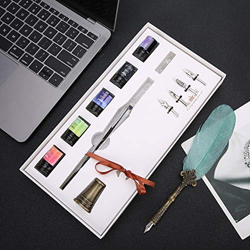 KIMISS Juego de Bolígrafos de Caligrafía - Pluma Vintage con Tinta 4 Puntas Set Escuela Oficina Suministros de Escritura Regalos para Amigos Familia - Pluma Antigua