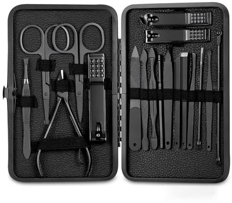 Laphontab manikyrset, 18 delar, nagelklippare, pedikyrset, nagelvårdsset, manikyrverktyg, gåva till män, kvinnor, vänner och föräldrar (svart) (15,6 x 10,6)