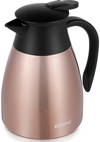 WYHVAND 1L Thermal Jug, Stainless Steel Insulated Coffee Carafe, Copper | Insulated Jug Keeps Drinks Hot or Cold, Dustproof & Leakproof Lid, One-Handed Push-Button Pouring for Home, Office & Gifting