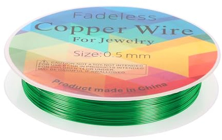 QUARKZMAN Alambre Para Joyería De 20 Pies Calibre 24 (0.5mm) Latón Verde | Alambre De Cobre Para Abalorios, Metal Blando Resistente Al Deslustre, Suministros Para Hacer Joyas, Manualidades