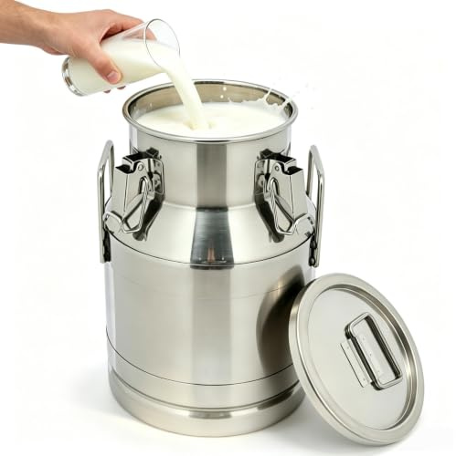 HuKaiL Bricco per latte ermetico in acciaio inox 201, 10 litri, con coperchio, ermetico, per latte e vino, liquidi, solidi, per la cucina