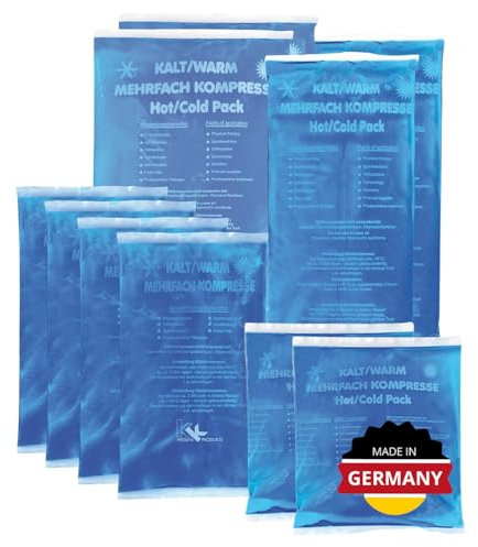 KK Mehrfachkompresse Kalt Warm Kompresse, 10 Stück, Set mit 4 verschiedenen Größen, wiederverwendbar, mikrowellengeeignet, bei Verletzungen, Prellungen und Gelenkschmerzen