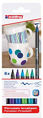 edding Porzellan-Pinselstift 4200, 1-4 mm, sortiert (6er Packung, Kalte Farben)