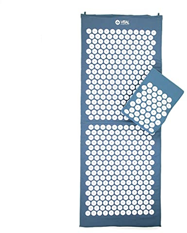 Set de acupresión Vital XL: esterilla de acupresión (130 x 50 cm) y cojín de acupresión en un juego económico, estera revitalizante para la espalda y la almohada para el cuello, AZUL