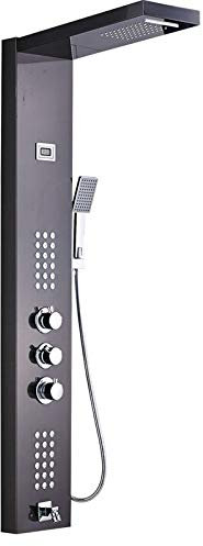 Duschpaneel mit Thermostat aus rostfreiem Edelstahl mit Temperaturanzeige und 36 kleinen Massagedüsen (Schwarz)